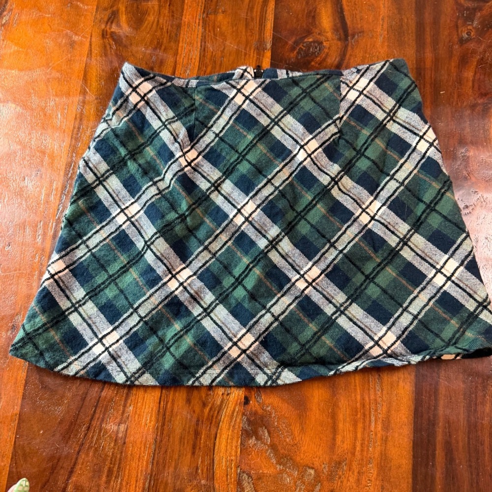 Altar'd State Green Plaid Flannel Mini Skirt Size S A-Line Side Zip G1207V080JD